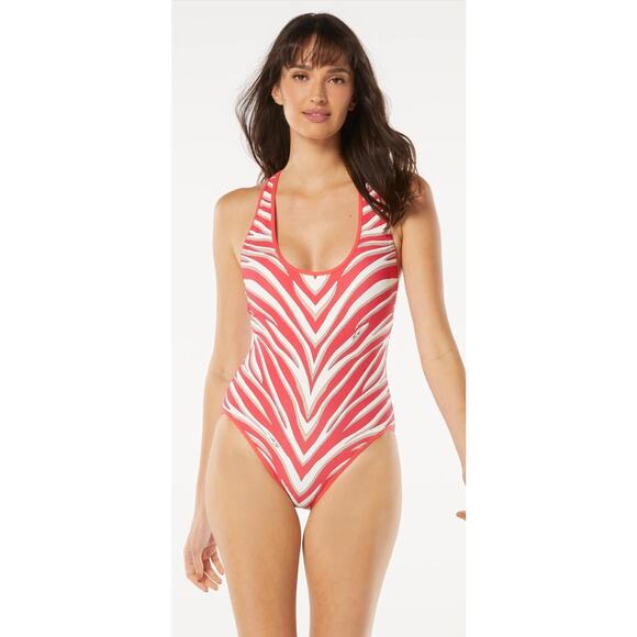 Michael Kors Geranium Zebra Spine Racerback One Piece Swimsuit 10 NWT - Picture 1 of 5